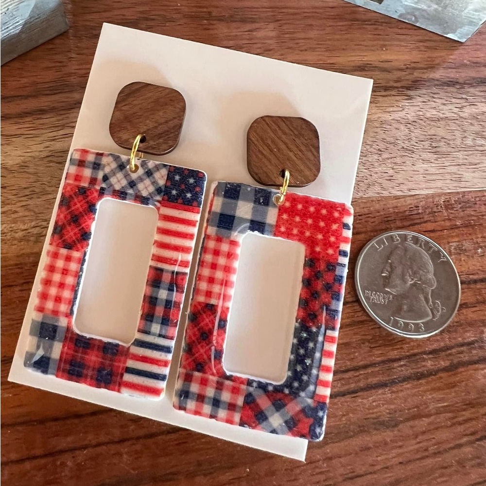 Polymer clay dangle  earrings for 4th of July